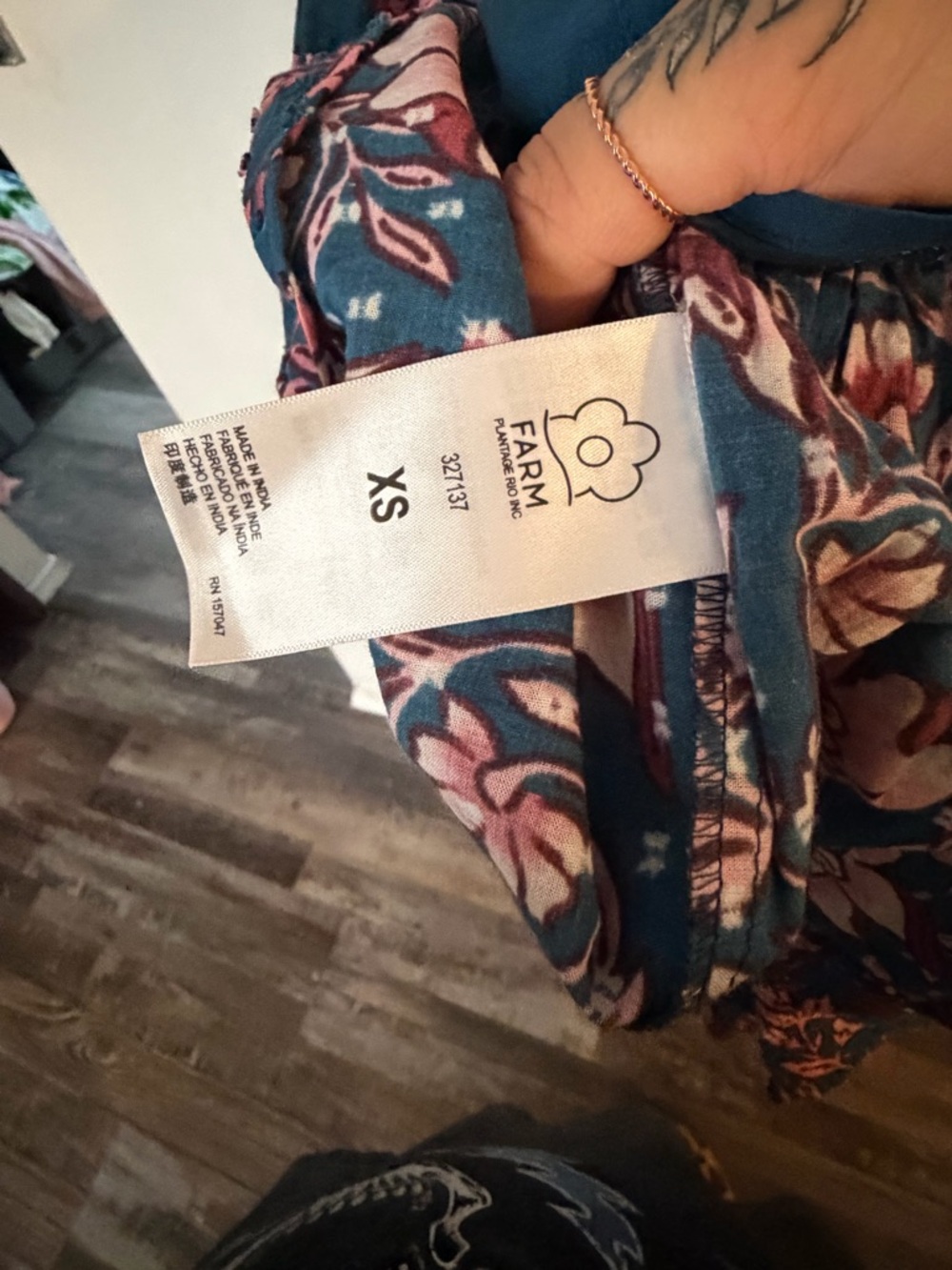 NWT FARM Rio Floral Scarf Print Midi Dress Smocked Tassel Tie Cottagecore XS - Picture 5 of 9